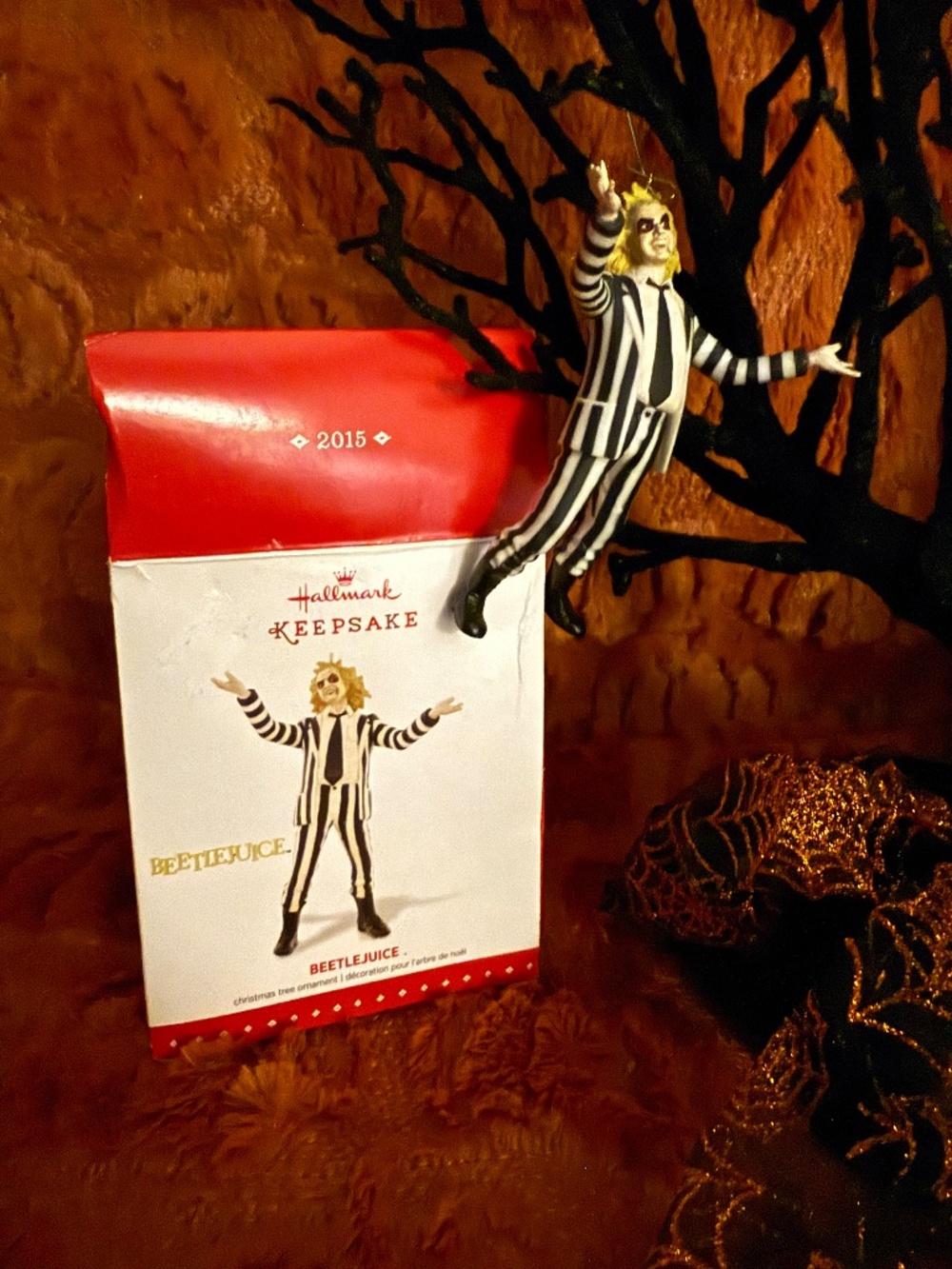 Hallmark Keepsake 2015 Beetlejuice Ornament Striped Suit Spooky Halloween Boxed